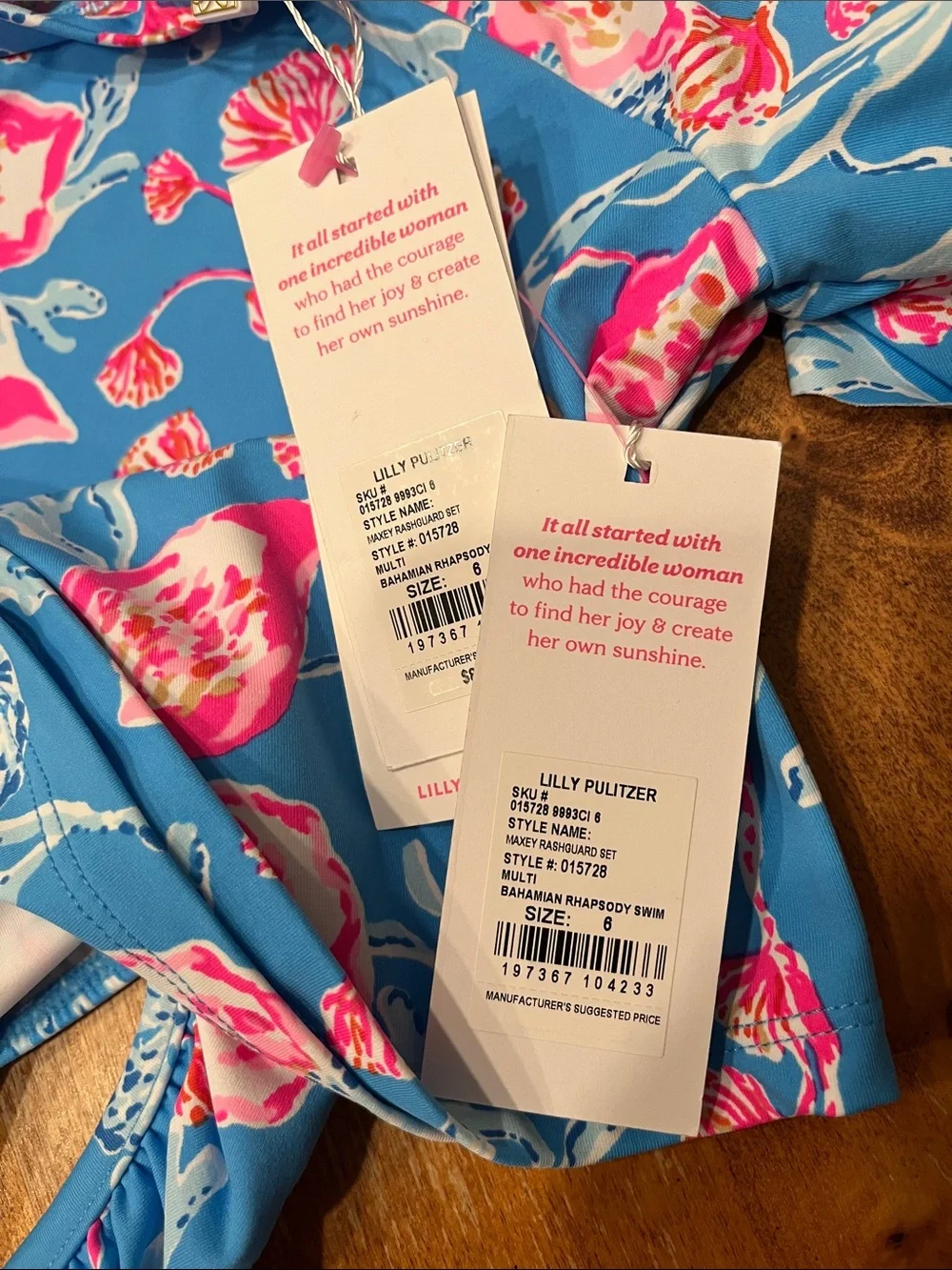 NWT Lilly Pulitzer Bahamian Rhapsody Short-Sleeve Rashguard Bikini Set
